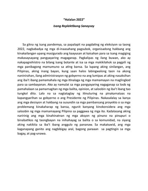 maikling sanaysay tungkol sa halalan sa pilipinas 2022